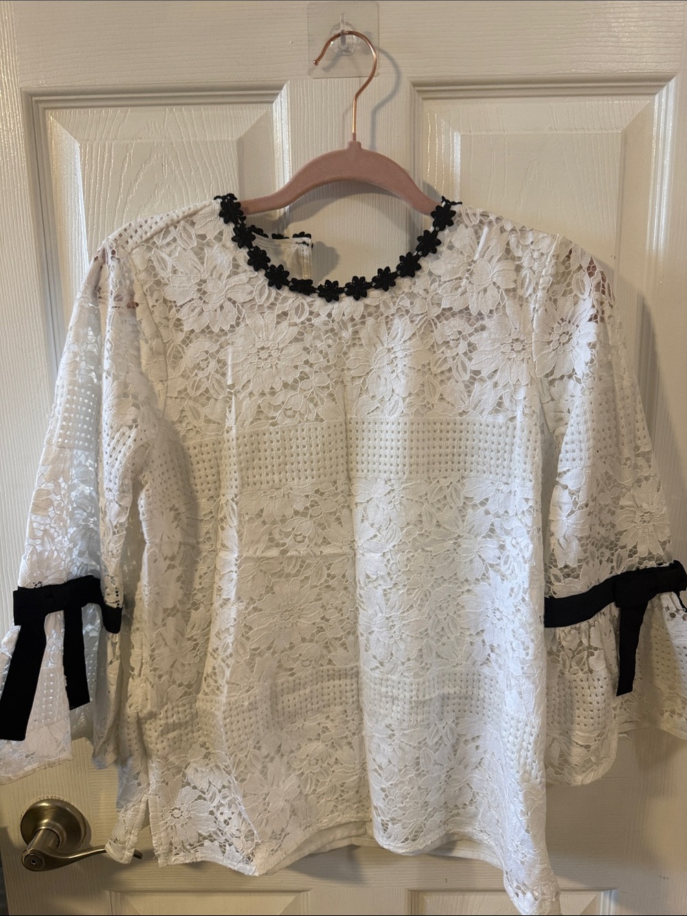 KARL LARGERFELD!! White Lace Women's Blouse with Black Trim